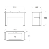 Armani Roca Baia Комплект 122.2х52х85см: база п/раковину + раковина с 3 отв.+ п/держатели, цвет: lacquered off-white/off-white/greige