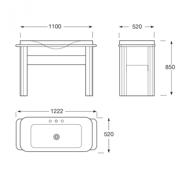 Armani Roca Baia Комплект 122.2х52х85см: база п/раковину + раковина с 3 отв.+ п/держатели, цвет: lacquered off-white/off-white/greige