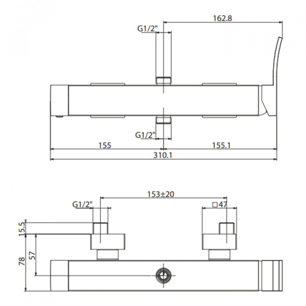 Gattoni ELY Смеситель для душа настенный с дивертором, выпуск снизу и сверху, цвет: хром