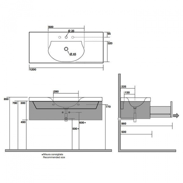 Kerasan Bentley Тумба подвесная из дерева, с раковиной 120x50, цвет: темный ясень
