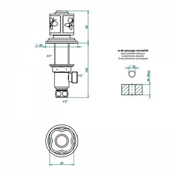THG CAPUCINE MAUVE DECOR OR Вентиль смесителя для раковины, декор золото/лиловый, цвет: полированное золото