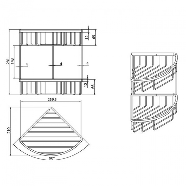 Полочка двойная угловая Bongio, подвесной, цвет: золото 24к.
