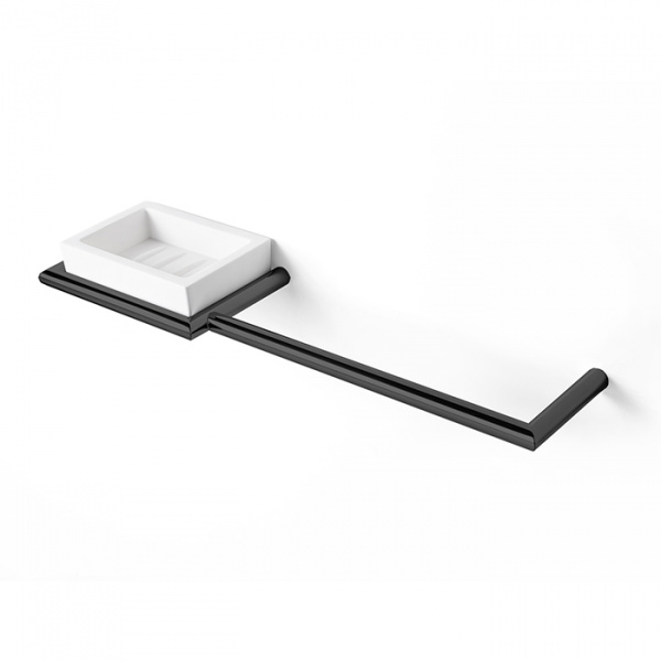 3SC Guy Полотенцедержатель и мыльница, 40см., слева, подвесная, композит Solid Surface, цвет: белый матовый/черный матовый