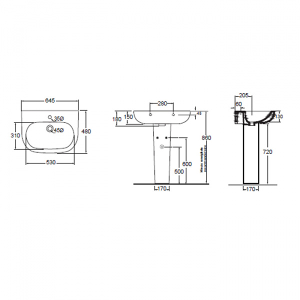 AZZURRA Pratica Раковина 64х48х19 см, 1 отв., цвет: белый