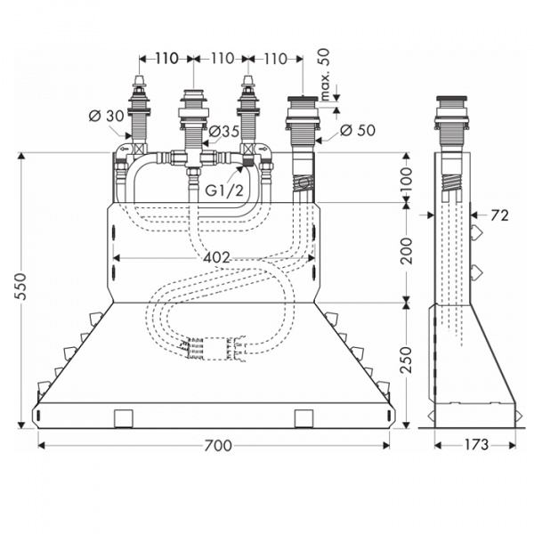 Hansgrohe Скрытая часть смесителя на бортик ванны на 4 отв.
