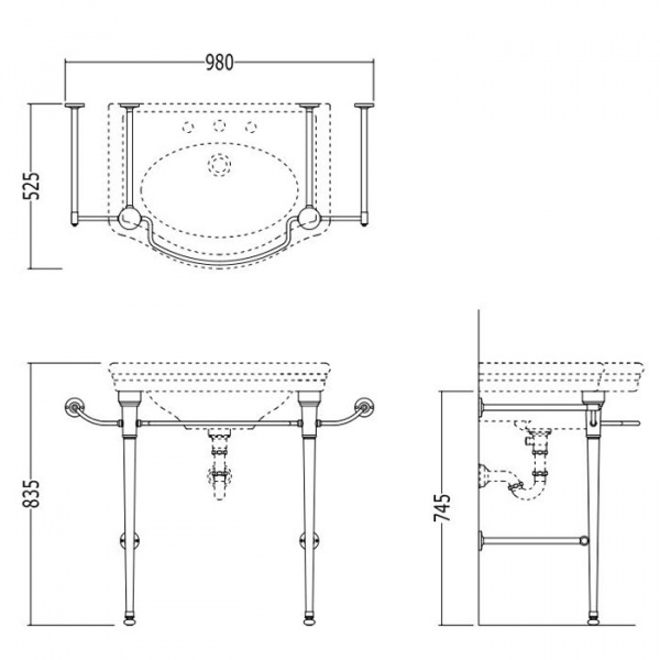 Devon&Devon New Etoileи КоDevon&Devon New Etoile Консоль 98х52.5см, с раковиной на 3 отв, цвет: золото/белая