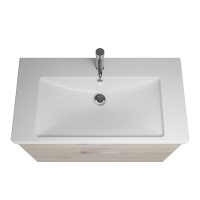 BURGBAD Eqio База подвесная с керамическим умывальником 93х49х64.5см. 2 ящика с ручкой желоб., c 1 отв под смес.   цвет: фланелевый дубовый F2632