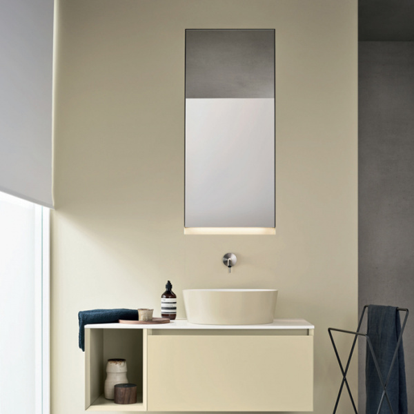 NOORTH milldue edition ZENIT Комплект мебели 99см в матовом лаке, с накладной раковиной и столешницей из CRISTALPLANT, встроенным зеркальным шкафчиком с подсветкой, Цвет: giada-30