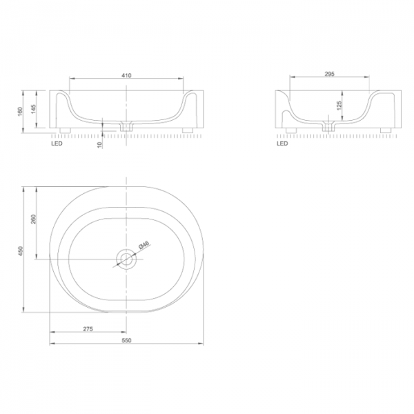 KNIEF Moon Раковина 55х45х16 см, без отв., накладная, с LED подсветкой, цвет: белый матовый
