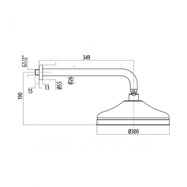 Gattoni PD Верхний душ в классическом стиле D=300 мм с настенным держателем 349 мм, цвет: золото 24К