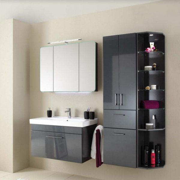 Pelipal Pineo Комплект мебели с зеркальным шкафчиком и подсветкой, 92см, Цвет: антрацит