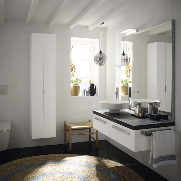 Burgbad Sys30 Комплект мебели №7 Тумба с раковиной 60х54х24см., 1 ящик, ручка хром, зеркалом, светильником и полотенцедержателем, цвет: белый матовый