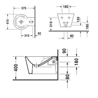 Duravit Биде подвесное 57.5х41см, с креплениями Durafix, с 1 отв под смеситель, цвет: белый