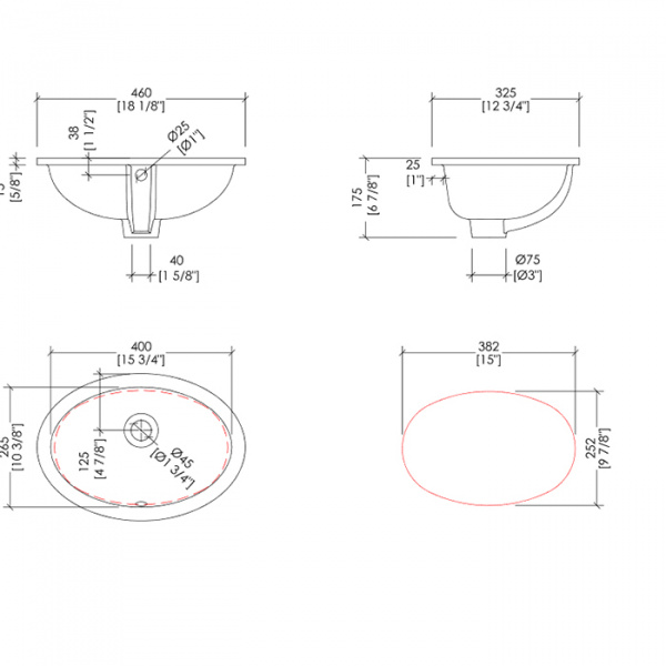 Devon&Devon Раковина 46х32.5 cм, без отв., встраиваемая под столешницу, цвет: белый
