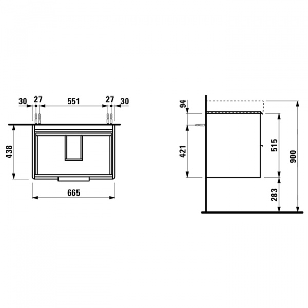 Laufen Base Тумба подвесная 70x46.5см, с раковиной, с 2 выдвиж. ящиками, цвет: белый матовый
