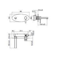 Gattoni Logos Смеситель встроенный с внутренней частью, горизонтальный, излив 180мм, цвет: хром
