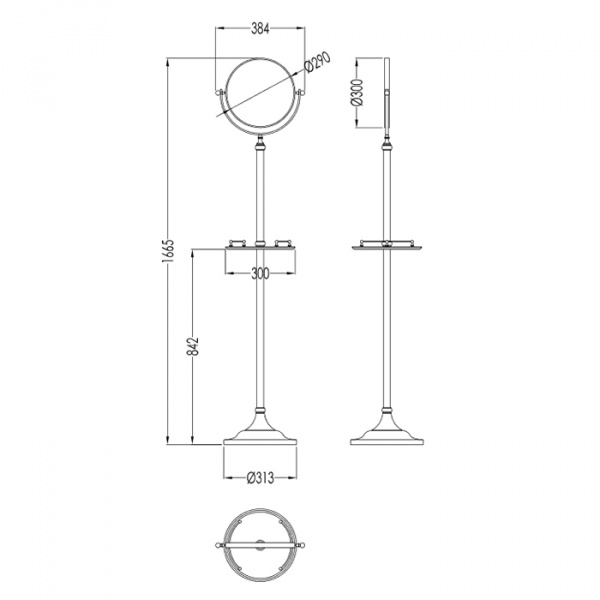 Devon&Devon Single Полочка с зеркалом на подставке, d29см, цвет: золото