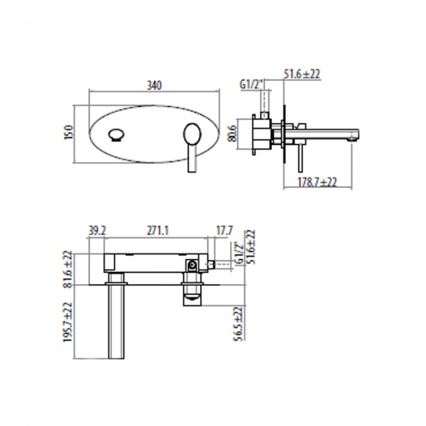 Gattoni Logos Смеситель встроенный с внутренней частью, горизонтальный, излив 180мм, цвет: хром