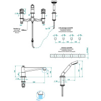 THG CAPUCINE VERT DECOR PLATINE Смеситель на борт ванны, на 4 отверстия, с ручным душем, декор платина/зеленый, цвет: хром