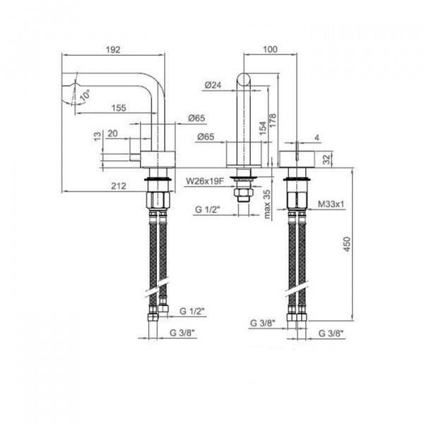 Fantini AF/21 Смеситель для раковины, 2 отв., излив: 155 мм, цвет: Matt Copper PVD