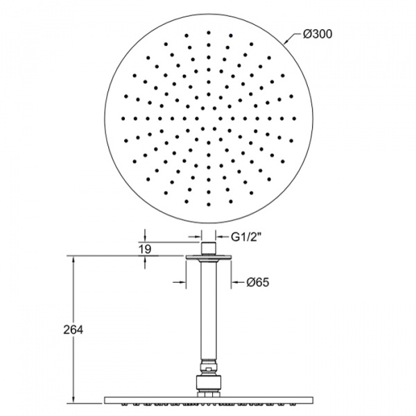 Gessi Inciso Shower  Потолочная душевая головка шарнирная с защитой налёта , 1/2&quot, Ø300 мм, цвет: black XL