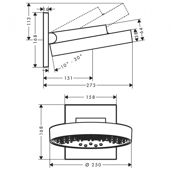 Hansgrohe Rainfinity Верхний душ, d=250мм, 3 jet, с настенным держателем, EcoSmart, цвет: белый матовый
