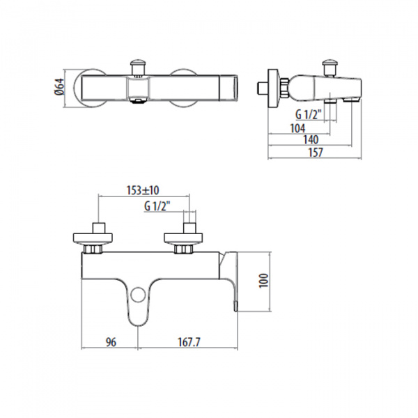 Gattoni H2Omix1000 Смеситель для ванны/душа ручка справа, цвет: хром