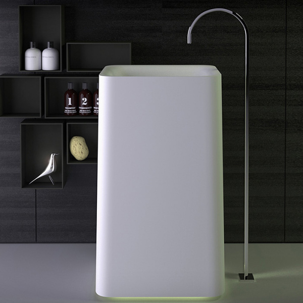 KNIEF Shine Раковина 53х43х90 см, без отв., с выпуском в пол, с LED подсветкой, цвет: белый матовый