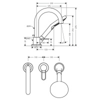 Axor Uno Смеситель на борт ванны, на 3 отв., с ручным душем, цвет: хром