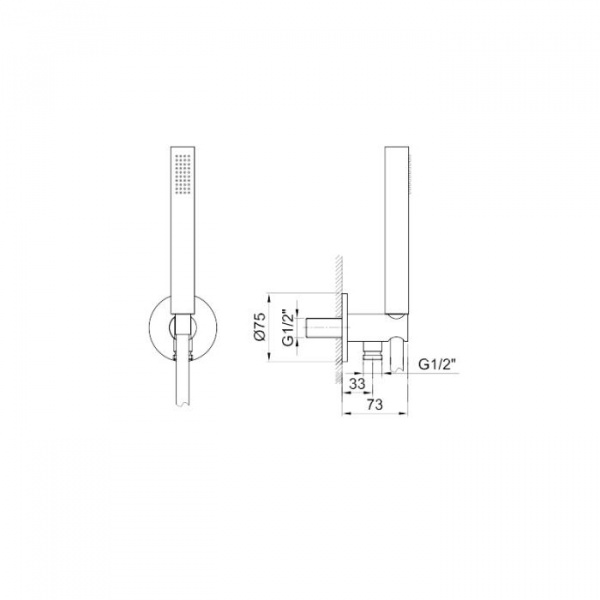Fantini AL/23 Душевой набор: вывод воды на 1/2”, шланг 150 см, ручная лейка FIT, держатель для лейки, цвет: хром