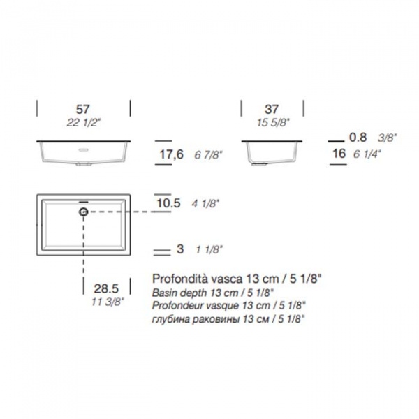 NOORTH milldue edition Раковина 57х37х13 см, без отв., полувстраиваемая,  цвет: белый