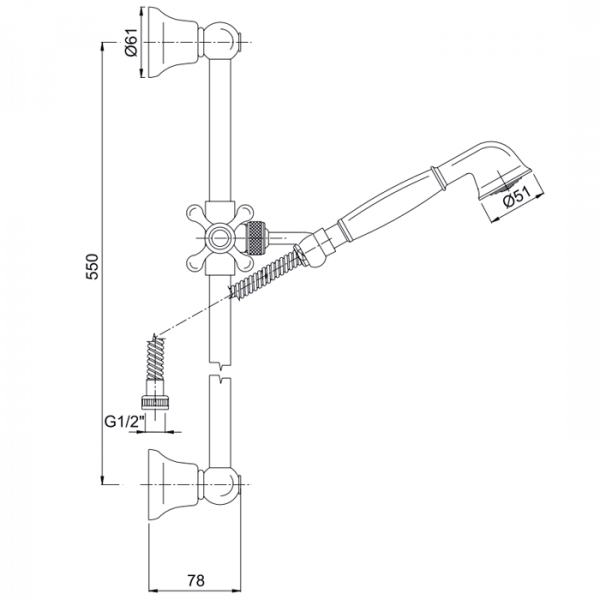 Carlo Frattini Wellness Душевой гарнитур, в комплекте: стойка, шланг 1500мм., ручной душ, держатель ручного душа, цвет: медь