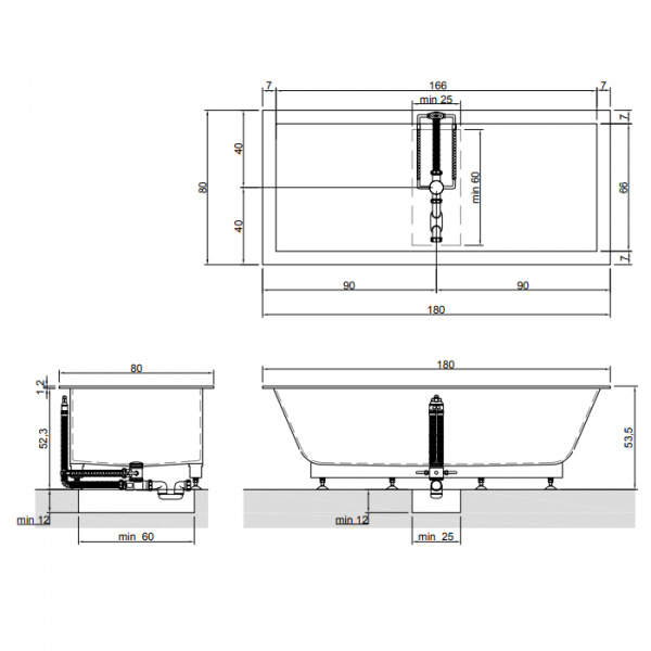 Antonio Lupi Biblio Ванна встраиваемая 180х80х53.5см
