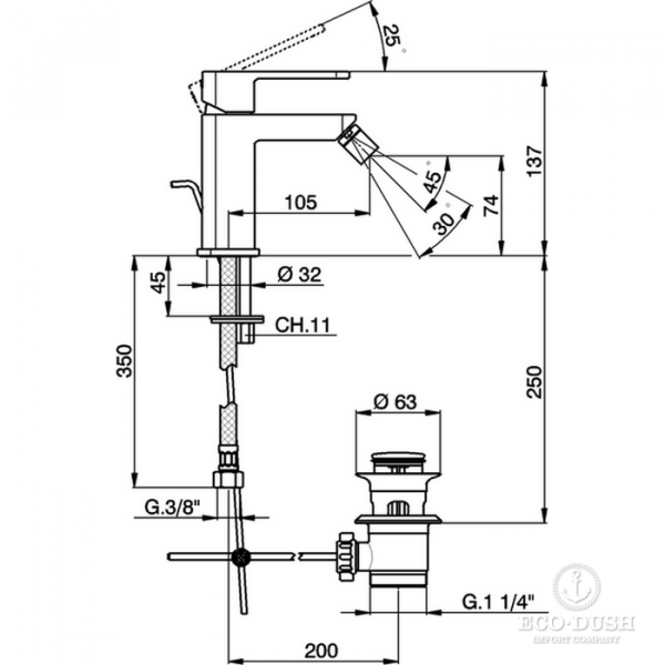 CISAL Roadster Смеситель однорычажный для биде на 1 отверстие с донным клапаном, цвет: хром