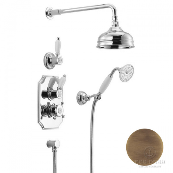 HUBER Victorian Комплект:термостатический смеситель с запорным вентилем,переключатель,верхний душ Easy Clean,ручной душ со шлангом на держателе,вывод,