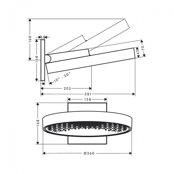 Hansgrohe Rainfinity Верхний душ, d=360мм, 1 jet, с настенным держателем, цвет: белый матовый