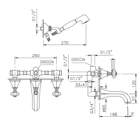 Nicolazzi Teide Смеситель для ванны с 2мя ручками, встроенный, с ручным душем, вкл. внутр часть, излив: 168 мм, цвет: хром