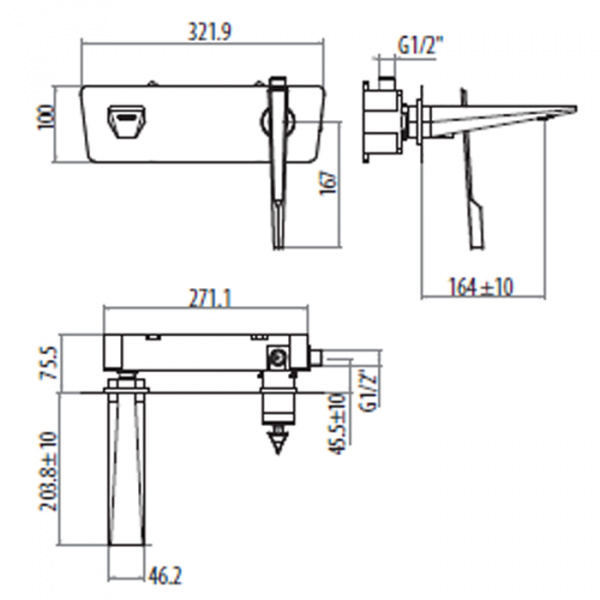 Gattoni Fly Смеситель встраиваемый на коробке горизонтальный для раковины однорычажный, цвет: хром