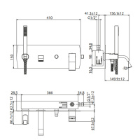 Gattoni ELY Смеситель для душа встраиваемый на основании с ручным душем, излив 149 мм, цвет: хром