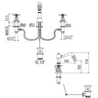 Gattoni TRD Смеситель для биде, 3 отв., ручки Paris, цвет: хром