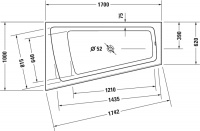 Ванна акриловая Duravit Paiova 170x100 угловая ассиметричная левая, пристенная