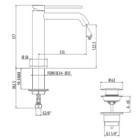 Gattoni Circle Two Смеситель для раковины высоки 177 мм, на 1 отверстие, излив 135 мм, с донным клапаном, цвет: хром