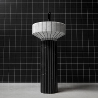 Antonio Lupi 024 Раковина 45х85 см, без отв., напольная, слив в пол, с сифоном, гибким шлангом и донным клапаном, пьедестал Nero Marquinia, цвет: Carrara