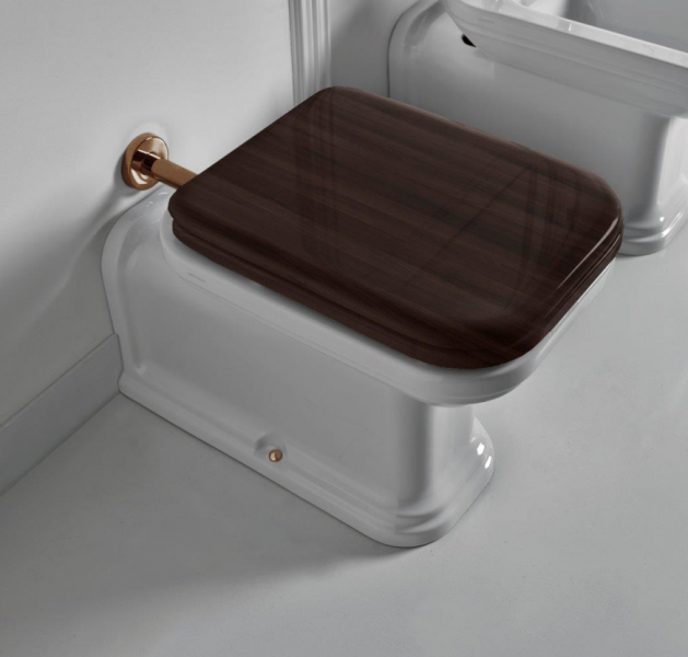 Kerasan Waldorf Унитаз напольный пристенный удлиненный &quotProlungato" 65х37см, цвет: белый, с креплением, СИДЕНЬЕ НА ВЫБОР, фурнитура бронза