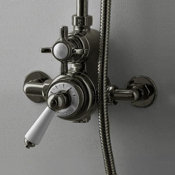 Devon&Devon Термостат наружного монтажа, для душевой для стойки, с белой ручкой, цвет: никель