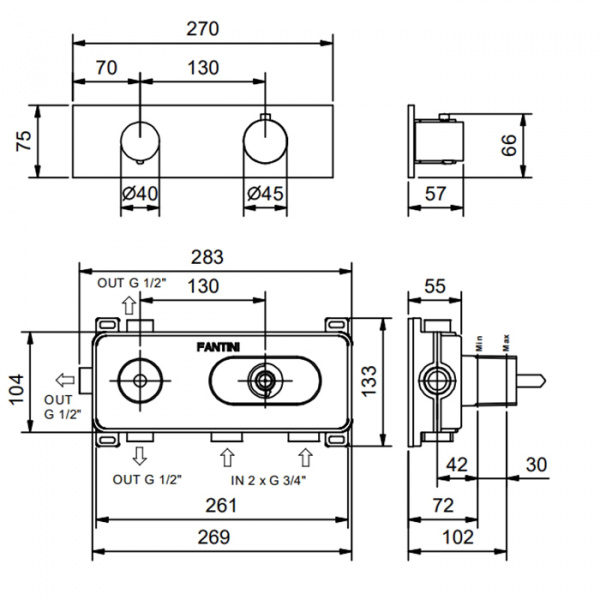 Fantini Nostromo Смеситель для душа, термостатический, 3/4'', цвет: хром