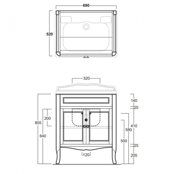 SIMAS Arcade Тумба под раковину , прямой фронт (ручки и петли цвет хром), с раковиной AR834, 70см, Цвет:белый