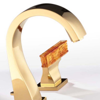 THG Ginkgo Смеситель для раковины, 3 отв., цвет: золото/хрусталь