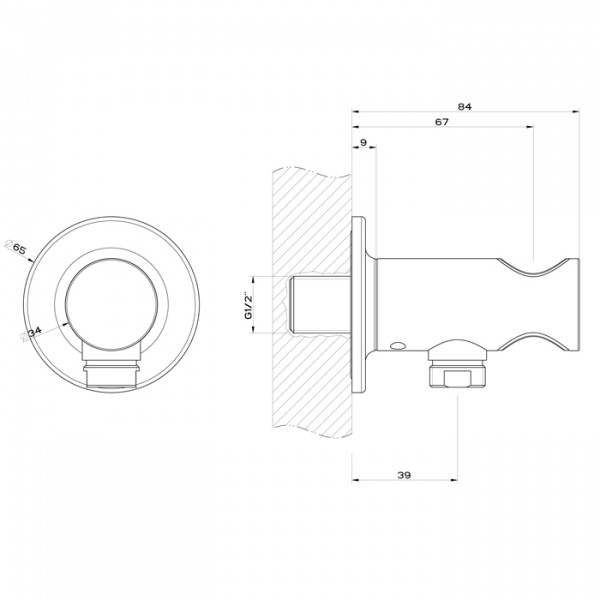 Gessi Inciso Shower Вывод воды с держателем для душевой лейки на 1/2", цвет: black XL