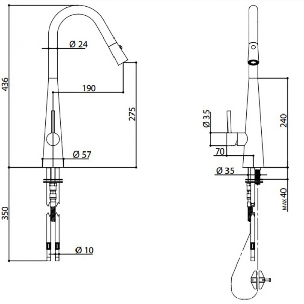 Bongio Kitchen Кухонный смеситель со съемным ручным душем с двойной струей, цвет: хром
